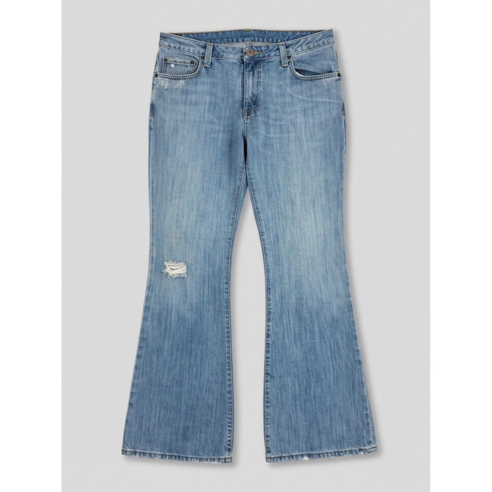 Y2K Fossil Continental Low Rise Bootcut Jeans Mens 34x32 Light Wash Distressed
